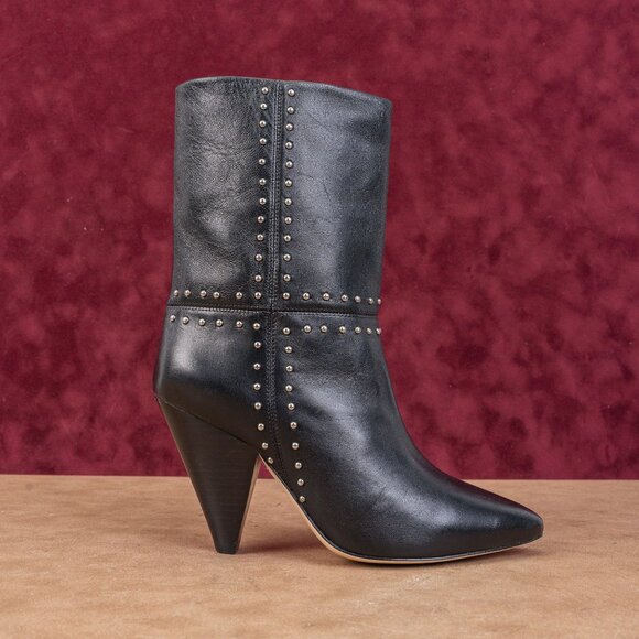 Avec Les Filles Women Ada Studded Black Leather Pointy Toe Ankle Boots sz 7 - Picture 4 of 8